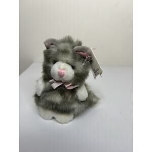 Russ Palm Pets PUFFS Born 1997 Grey White Kitten Cat 5 inch Pink Bow